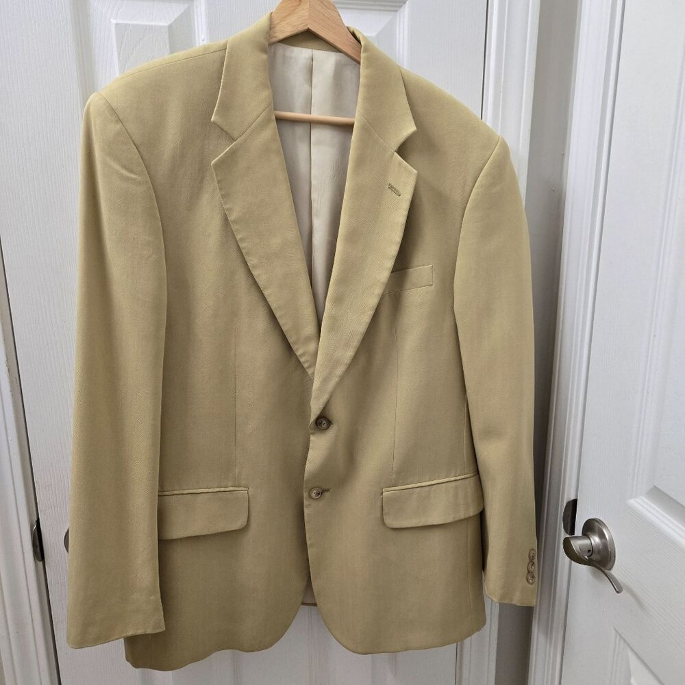Cezar Del Prado Mens Beige 100% Silk Blazer Jacket Size 40R Herringbone Summer‎